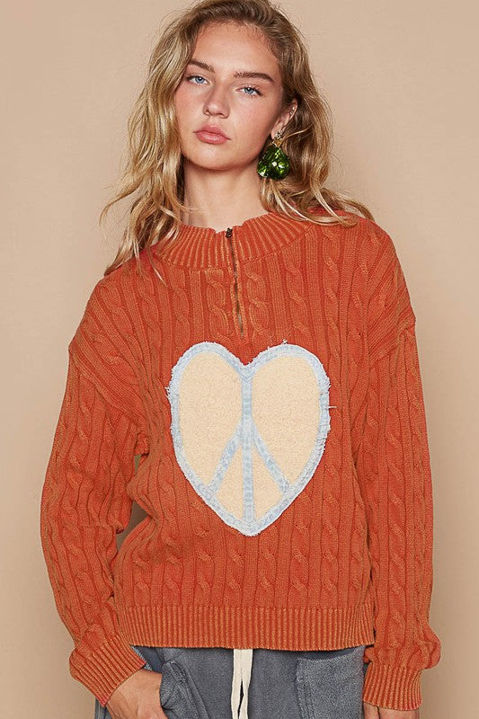POL Cable-Knit Peace Patch Dropped Shoulder Sweater Tops/Jackets/Sweaters Clothing Tops POL Ship from USA TikTok Trendsi USPS Walmart Trendsi https://www.cyberehub.com