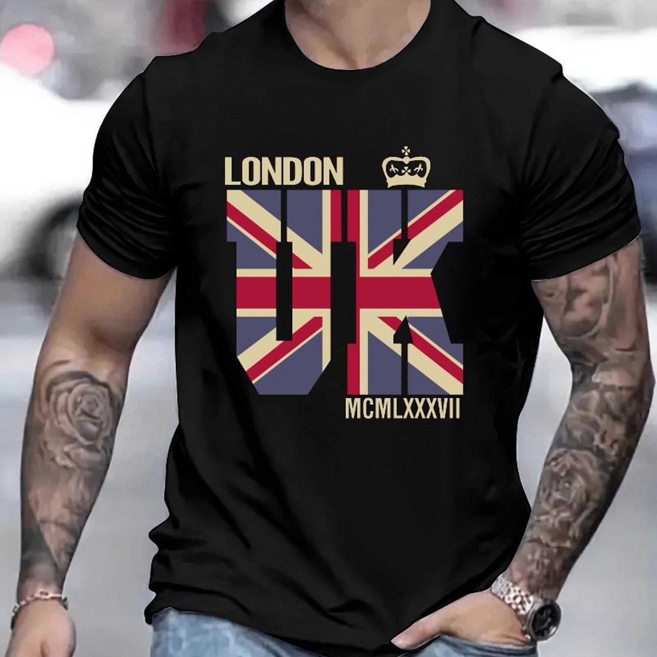 British Flag Printed T-shirt, Men's T-shirt, Summer Casual Short Sleeved T-shirt Black Apparel/Shirt/Graphic Shirt SNULLO https://www.cyberehub.com