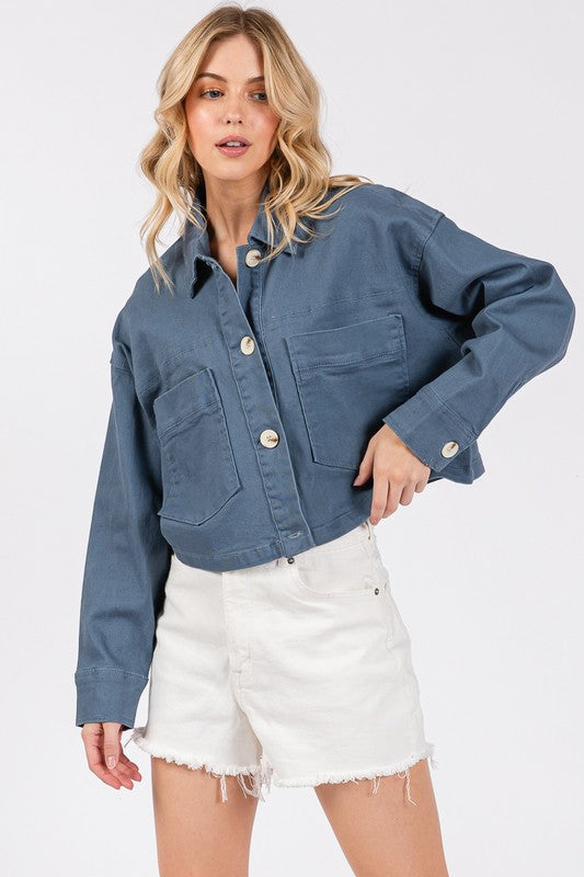 bytos Button Down Cropped Denim Jacket with Patch Pockets Apparel Apparel bytos Ship from USA TikTok Trendsi Trendsi https://www.cyberehub.com
