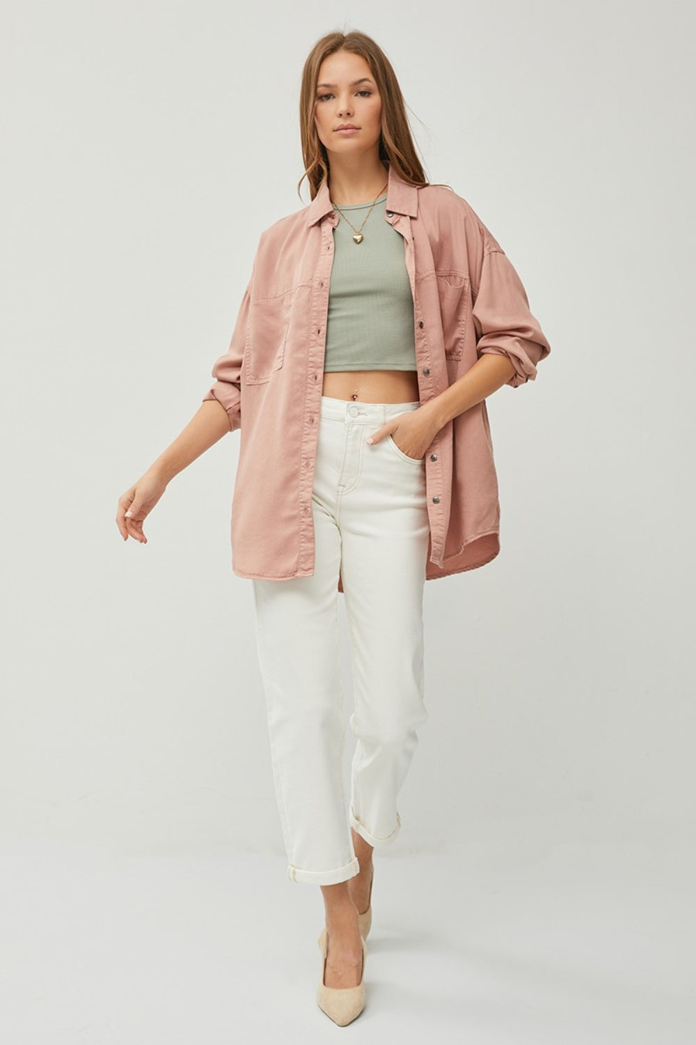 RISEN Full Size Button Up Long Sleeve Denim Shirt Tops/Jackets/Sweaters Clothing Tops RISEN Ship from USA TikTok Trendsi USPS Walmart Trendsi https://www.cyberehub.com