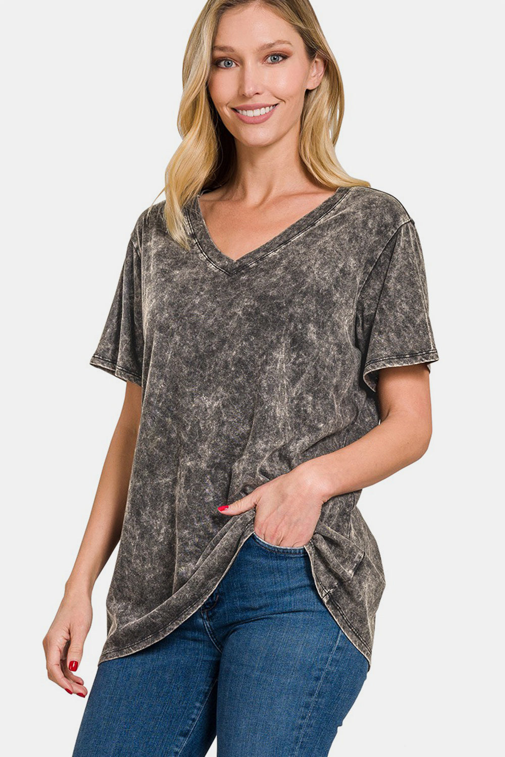 Zenana Full Size Washed Short Sleeve V-Neck T-Shirt Apparel/Tops Ship from USA TikTok Tops Trendsi USPS Walmart Walmart Apparel Zenana Trendsi https://www.cyberehub.com