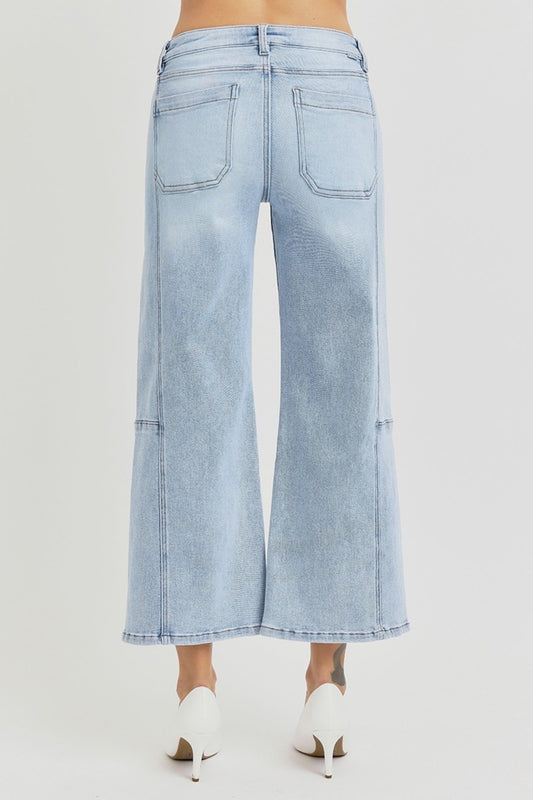 RISEN Full Size High Rise Seamed Detail Wide Leg Crop Jeans Bottoms Bottoms Clothing RISEN Ship from USA Women Trendsi https://www.cyberehub.com