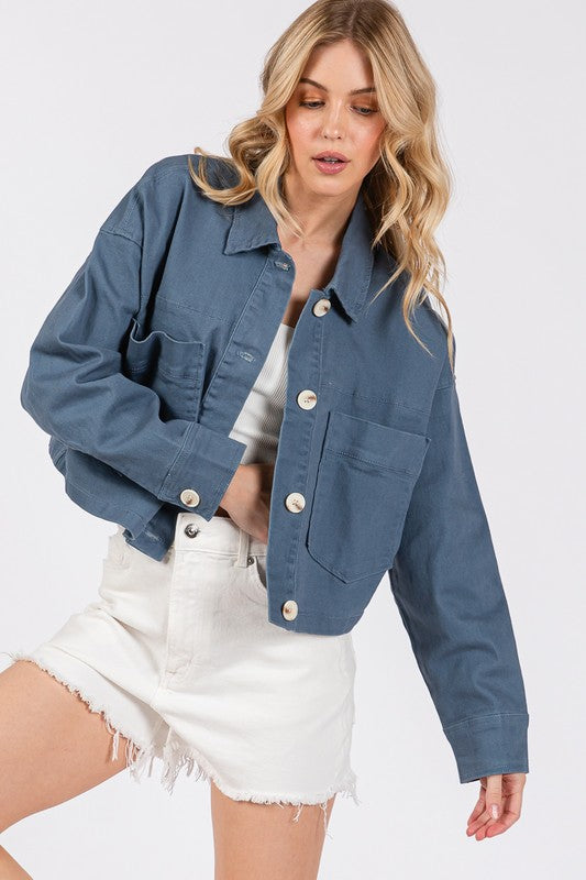 bytos Button Down Cropped Denim Jacket with Patch Pockets Apparel Apparel bytos Ship from USA TikTok Trendsi Trendsi https://www.cyberehub.com