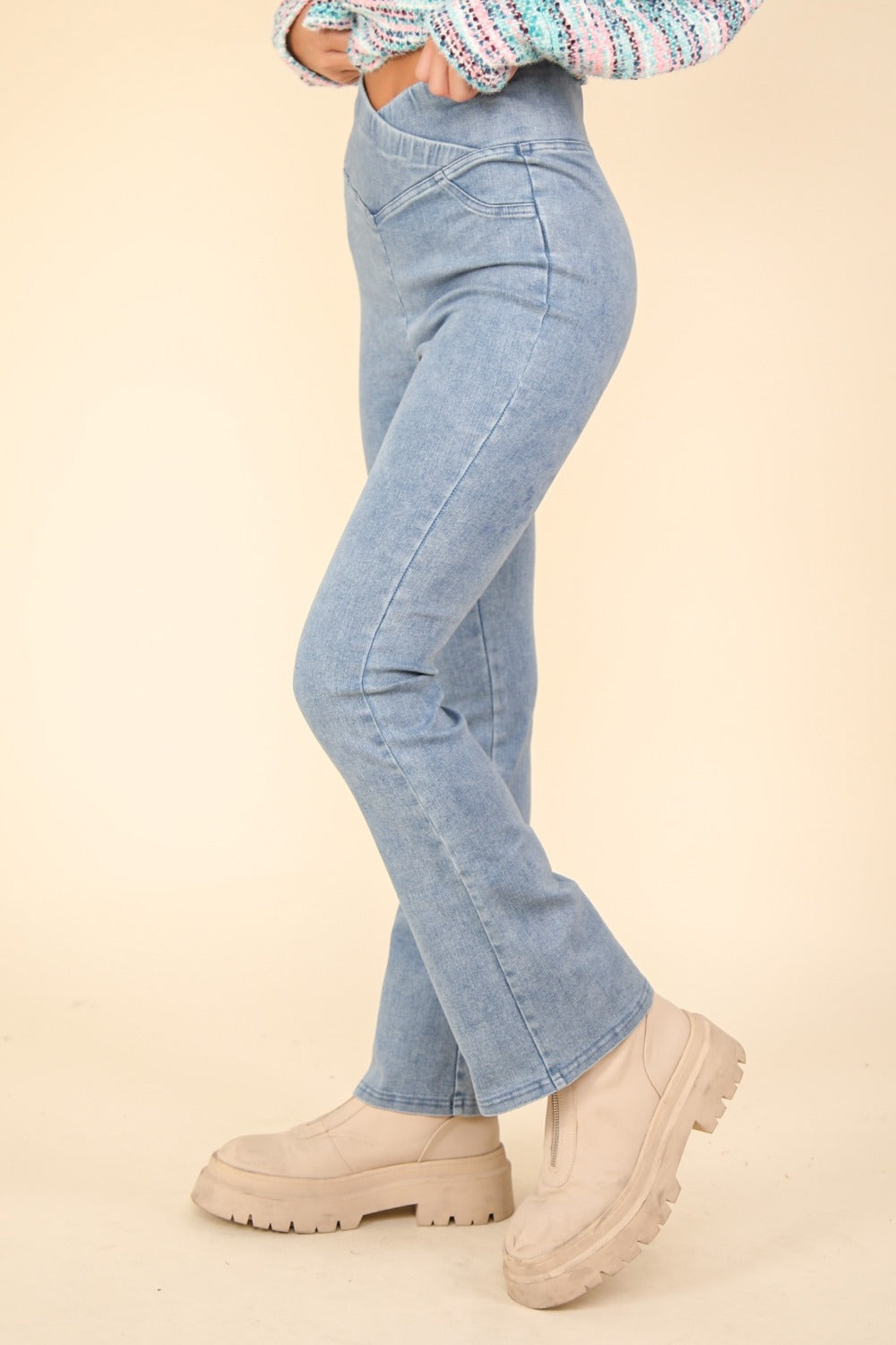 VERY J Washed Denim Stretchy Crossover Waist Leggings Bottoms Bottoms Clothing Pants Ship from USA VERY J Women Trendsi https://www.cyberehub.com