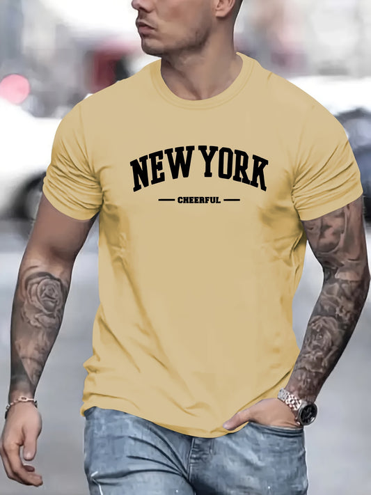 Men's New York Creative Printed Casual Novelty T-shirt, Short Sleeved Summer&spring Top, Comfortable Fit, Fashionable Street Casual Round Neck T-shirt, Suitable For Daily Wear Apparel/Shirt/Graphic Shirt SNULLO https://www.cyberehub.com
