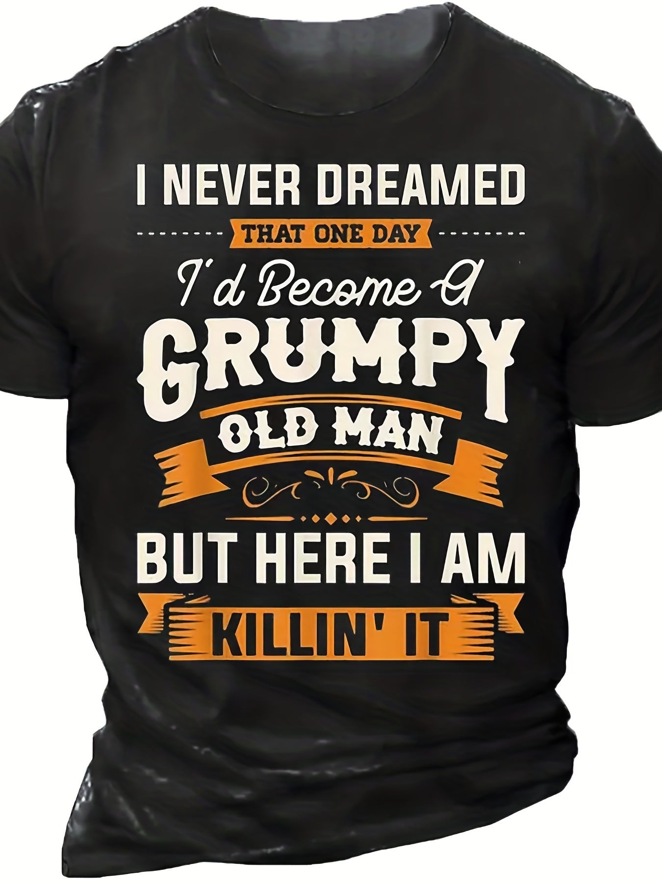 Summer Outdoor Leisure Old Man Letter Print Pattern Elastic Round Neck T-shirt Short Sleeved Fashionable Clothing Balck Apparel/Shirt/Graphic Shirt SNULLO https://www.cyberehub.com
