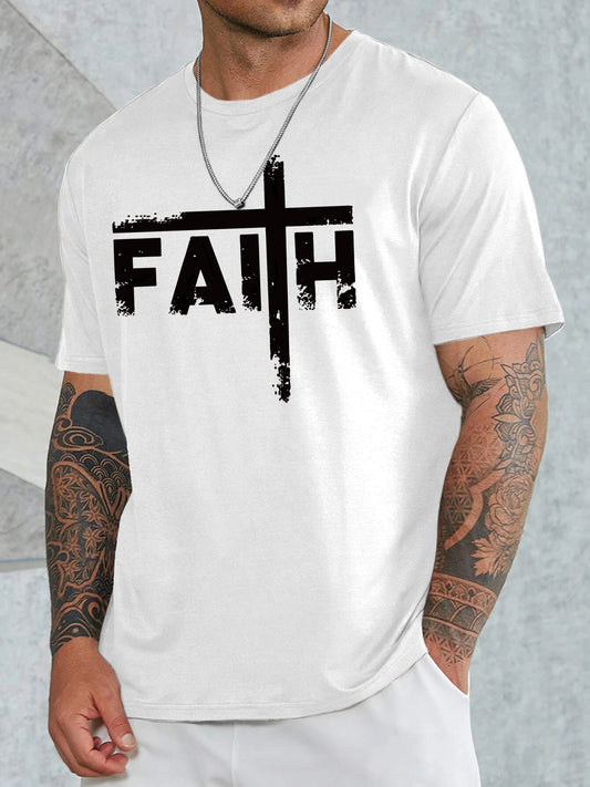 Large Men's Casual Fashion Sports T-shirt, Faith Pattern Round Neck Comfortable T-shirt Summer Clothing Apparel/Shirt/Graphic Shirt SNULLO https://www.cyberehub.com
