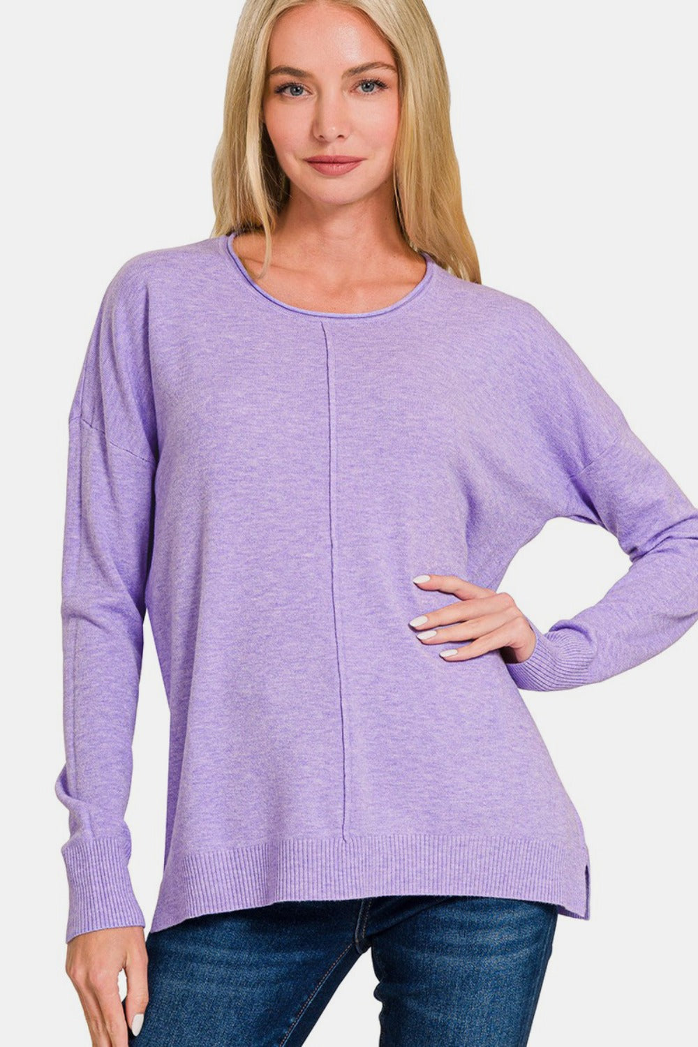 Zenana Front Seam Round Neck Sweater H Lavender Tops/Jackets/Sweaters Clothing Tops Ship from USA TikTok Trendsi USPS Walmart Zenana Trendsi https://www.cyberehub.com