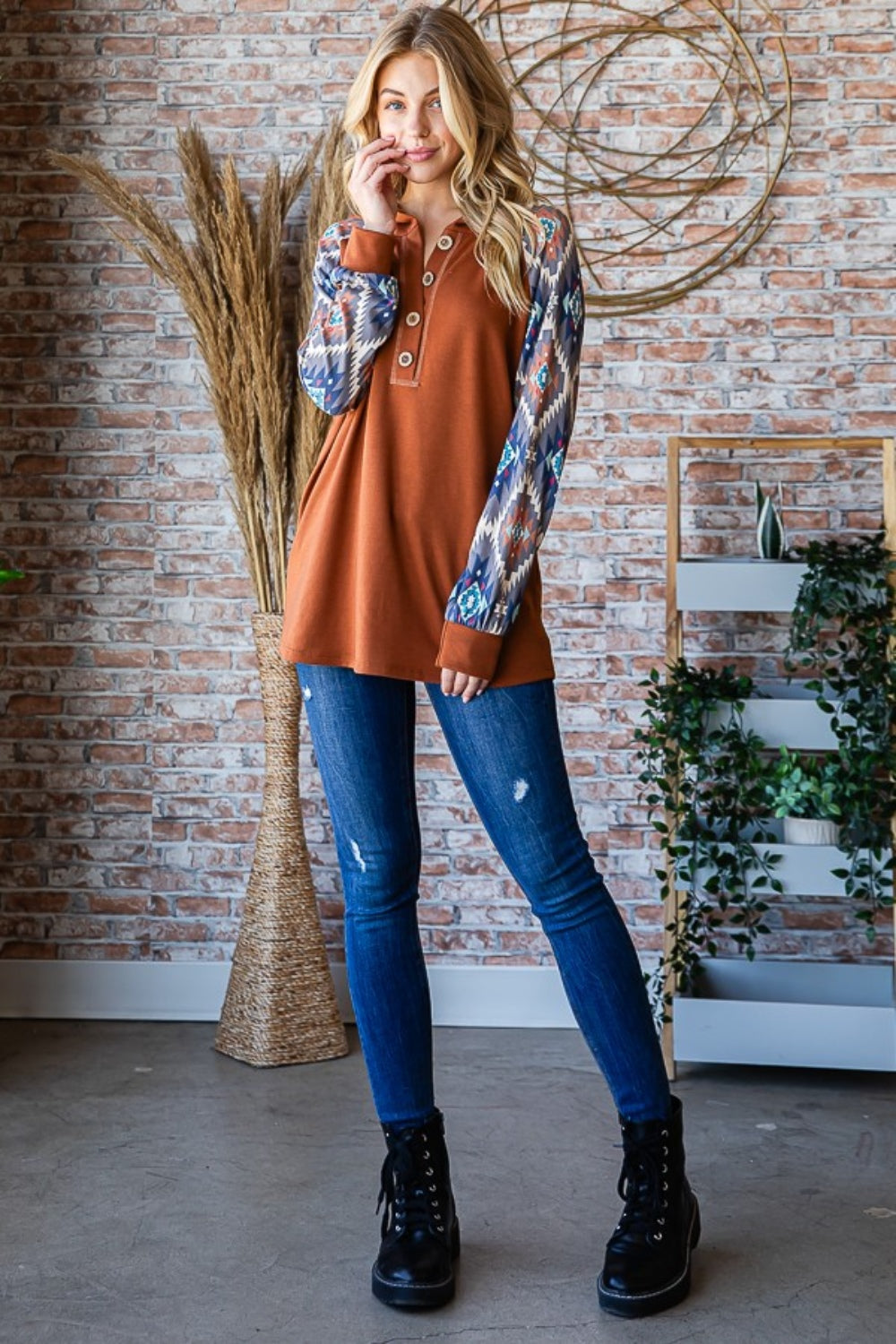 Heimish Full Size Half Button Printed Long Sleeve Hooded Top Tops/Jackets/Sweaters Clothing Tops Heimish Ship from USA TikTok Trendsi USPS Walmart Trendsi https://www.cyberehub.com