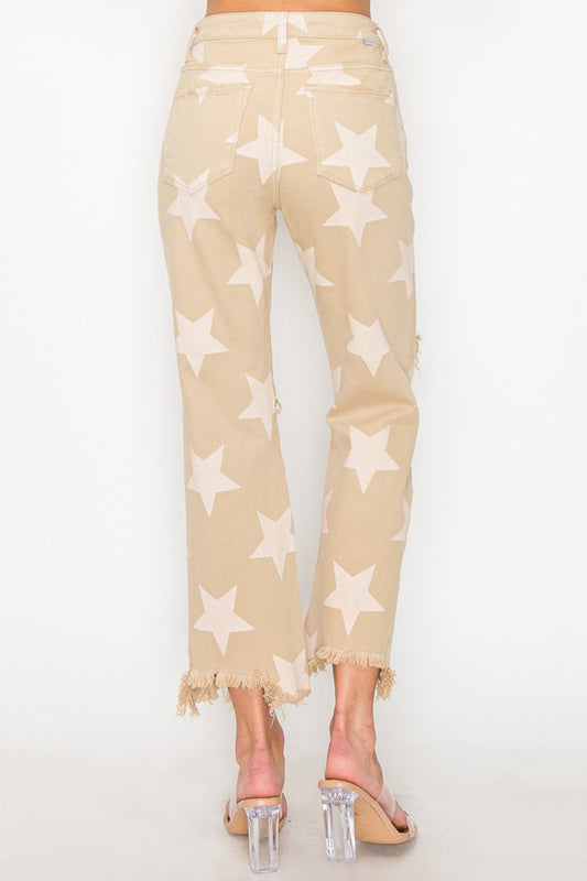 RISEN Full Size High Rise Star Printed Frayed Hem Jeans Bottoms Bottoms Clothing RISEN Ship from USA Women Trendsi https://www.cyberehub.com