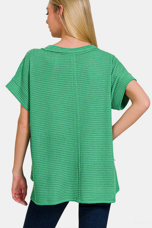 Zenana Waffle Exposed-Seam Short Sleeve T-Shirt Tops/Jackets/Sweaters Clothing Tops Memorial Day Sale Ship from USA TikTok Trendsi USPS Walmart Zenana Trendsi https://www.cyberehub.com
