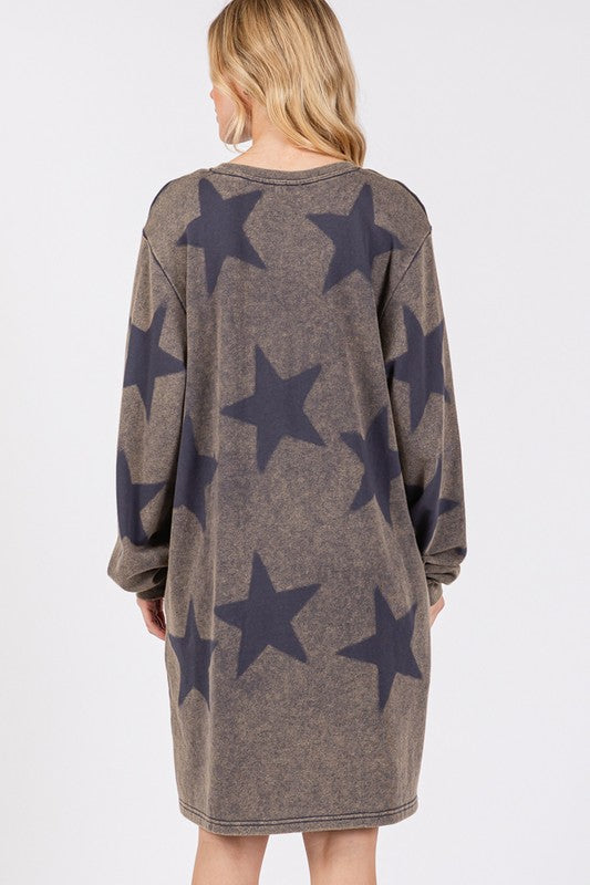 SAGE + FIG Washed Star Print Round Neck Dress Apparel Apparel SAGE+FIG Ship from USA TikTok Trendsi Trendsi https://www.cyberehub.com