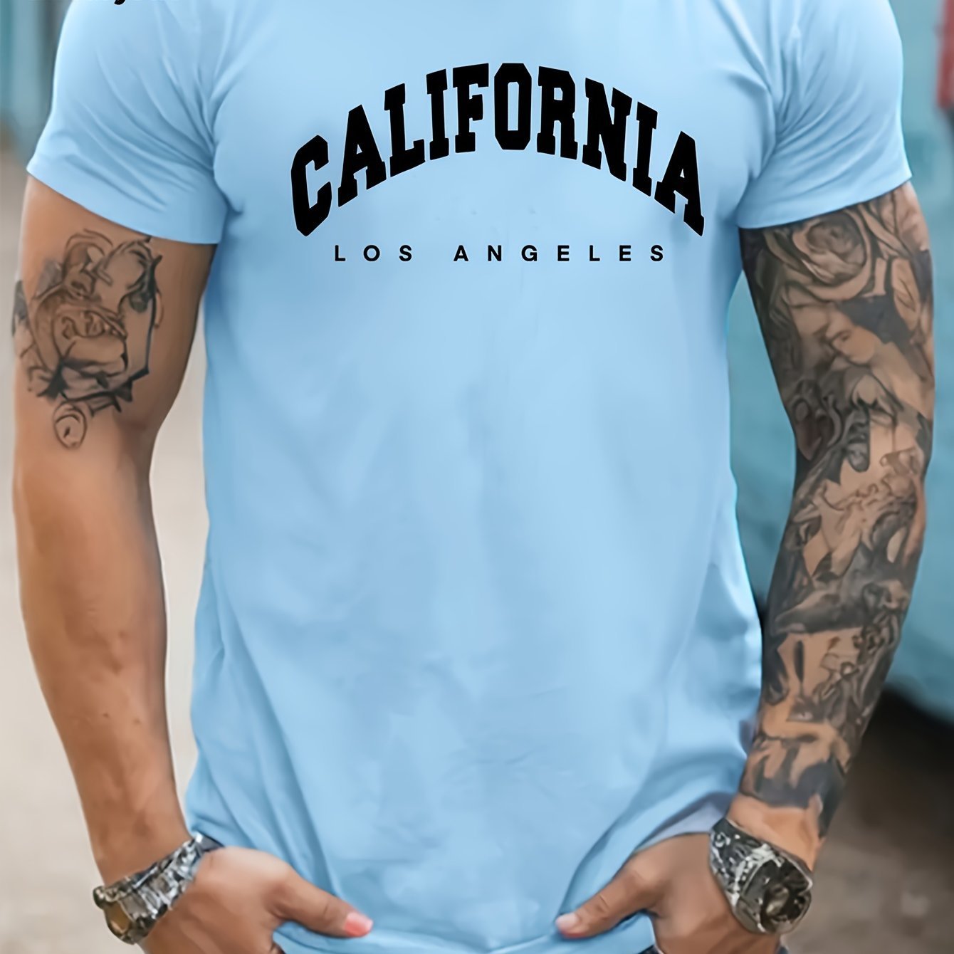 CALIFORNIA Print, Men's Flat Design Round Neck Activity T-shirt, Summer Casual Comfortable T-shirt, Men's Top Suitable For Daily Gym Exercise And Running Blue Apparel/Shirt/Graphic Shirt SNULLO https://www.cyberehub.com