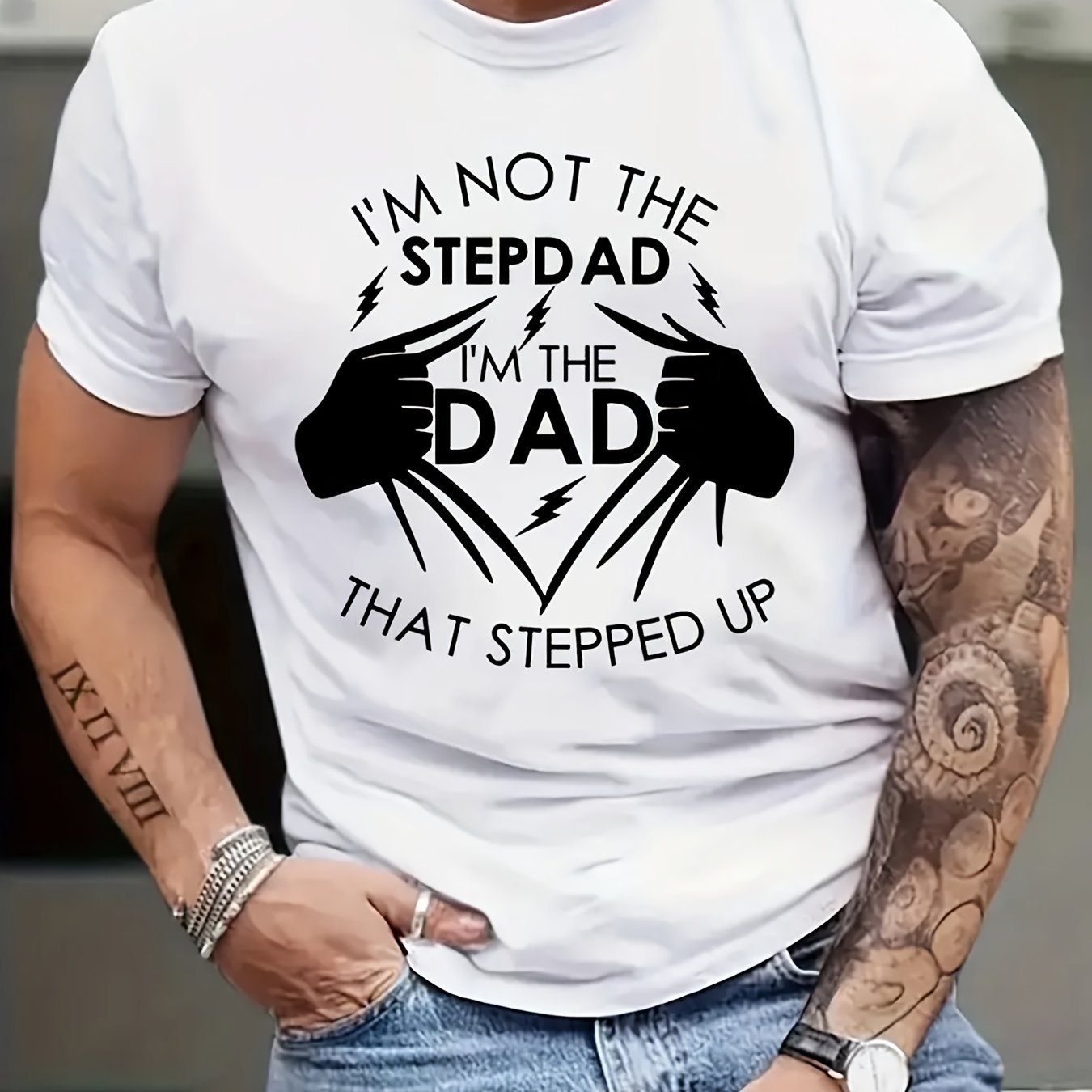 Stand Up Dad Stepfather T-shirt, Men's T-shirt, Summer, Spring, Autumn Casual Short Sleeved T-shirt, Top As Gifts White Apparel/Shirt/Graphic Shirt SNULLO https://www.cyberehub.com