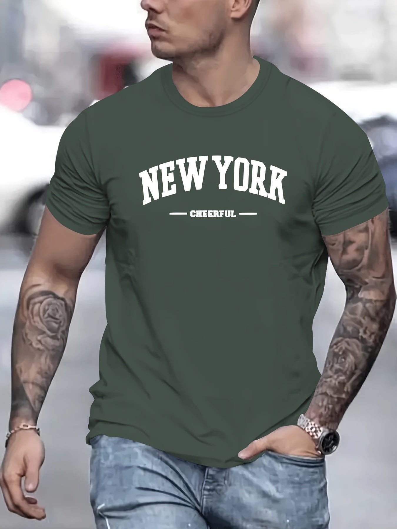 Men's New York Creative Printed Casual Novelty T-shirt, Short Sleeved Summer&spring Top, Comfortable Fit, Fashionable Street Casual Round Neck T-shirt, Suitable For Daily Wear Apparel/Shirt/Graphic Shirt SNULLO https://www.cyberehub.com
