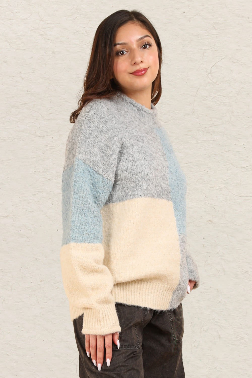 VERY J Color Block Mock Neck Drop Shoulder Sweater Tops/Jackets/Sweaters Clothing Tops Ship from USA TikTok Trendsi USPS VERY J Walmart Trendsi https://www.cyberehub.com