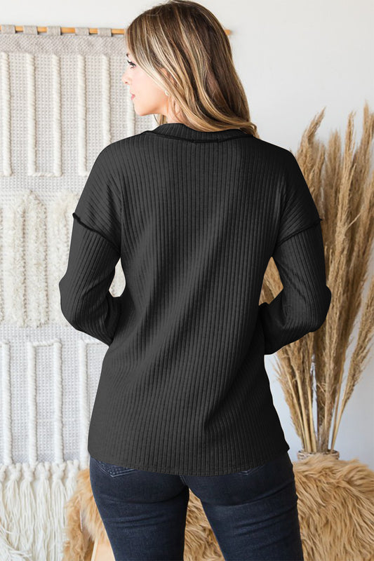 Heimish Full Size Ribbed V-Neck Exposed Seam Top Apparel/Tops Heimish Ship from USA TikTok Tops Trendsi USPS Walmart Walmart Apparel Trendsi https://www.cyberehub.com