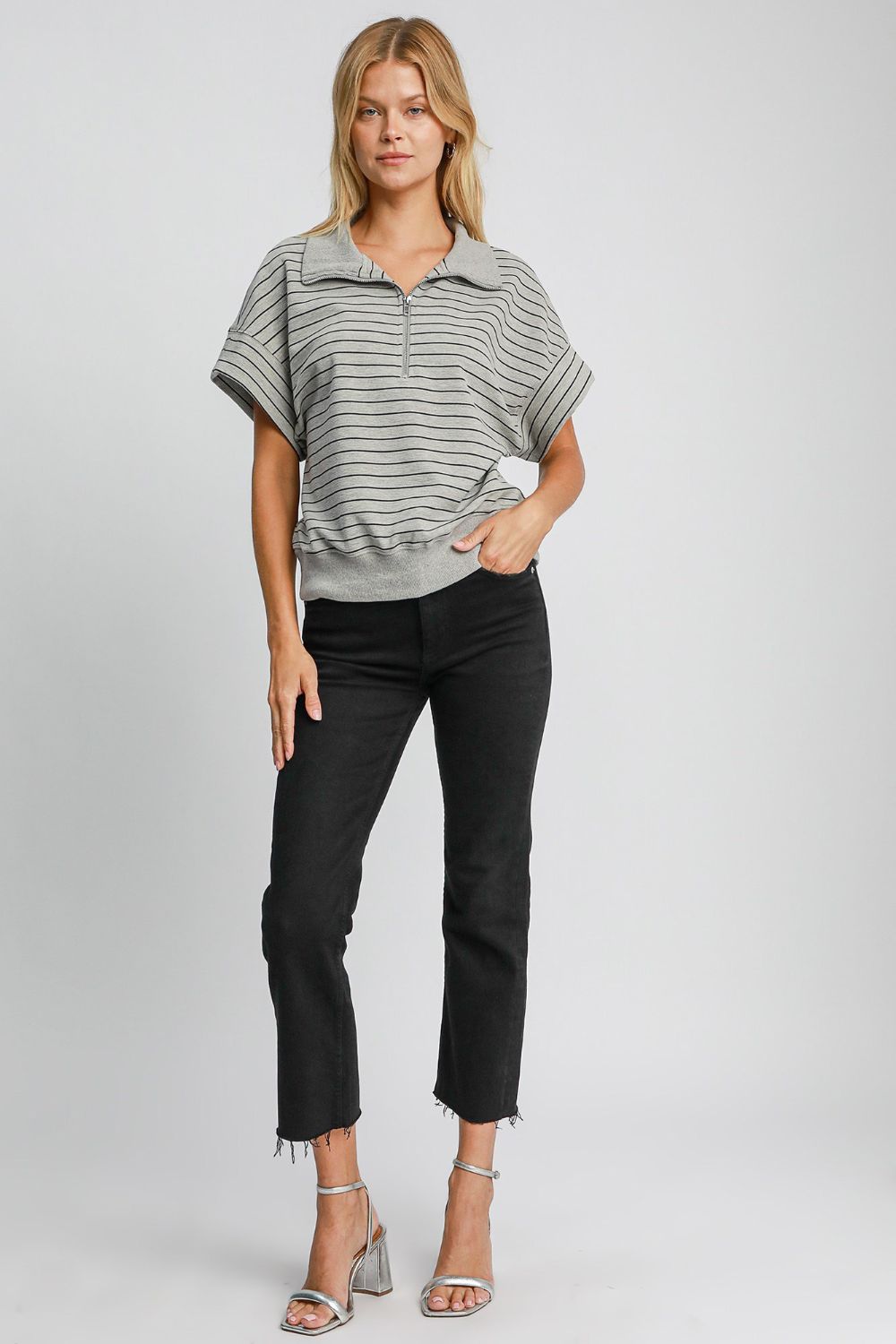 Umgee Striped Half Zip Short Sleeve Sweatshirt Apparel/Tops Ship from USA TikTok Tops Trendsi Umgee USA USPS Walmart Walmart Apparel Trendsi https://www.cyberehub.com
