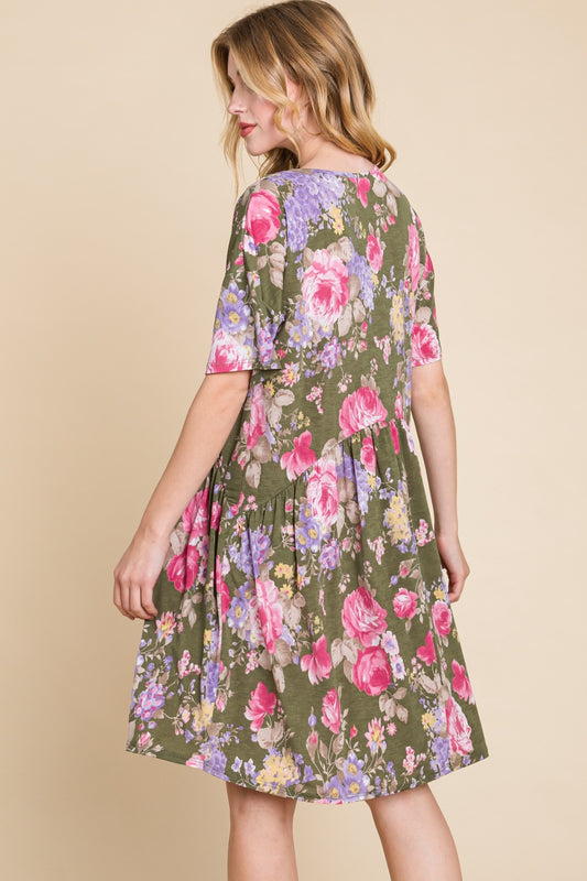 BOMBOM Flower Print V-Neck Ruched Dress Apparel/Dress BOMBOM Dress Ship from USA TikTok Trendsi USPS Walmart Walmart Apparel Trendsi https://www.cyberehub.com