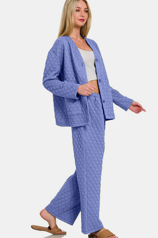 Zenana Quilted Button Up Long Sleeve Top and Pants Lounge Set Apparel Apparel Ship from USA TikTok Trendsi Zenana Trendsi https://www.cyberehub.com