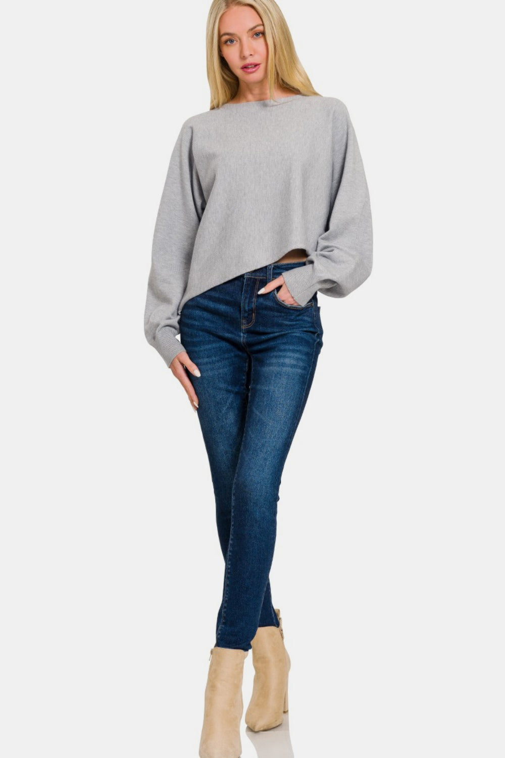 Zenana Asymmetric Hem Long Sleeve Sweater Shirt Apparel Clothing Tops Ship from USA Shirts USA Women Zenana Trendsi https://www.cyberehub.com