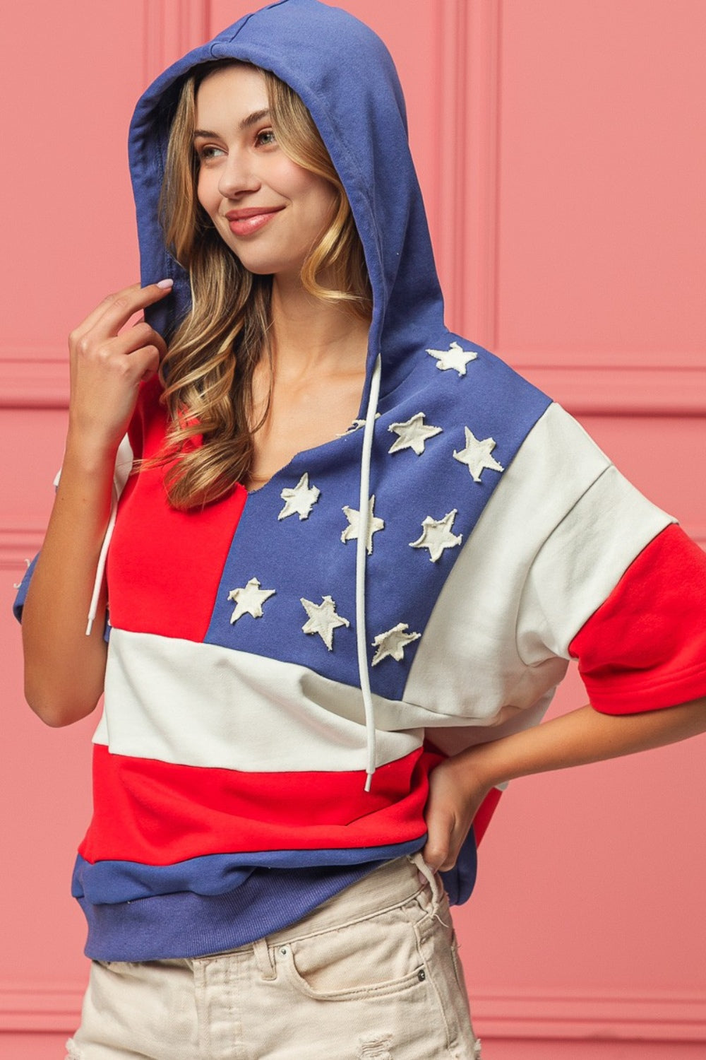 BiBi American Flag Theme Hoodie Navy Red Tops/Jackets/Sweaters BiBi Clothing Tops Ship from USA TikTok Trendsi USPS Walmart Trendsi https://www.cyberehub.com