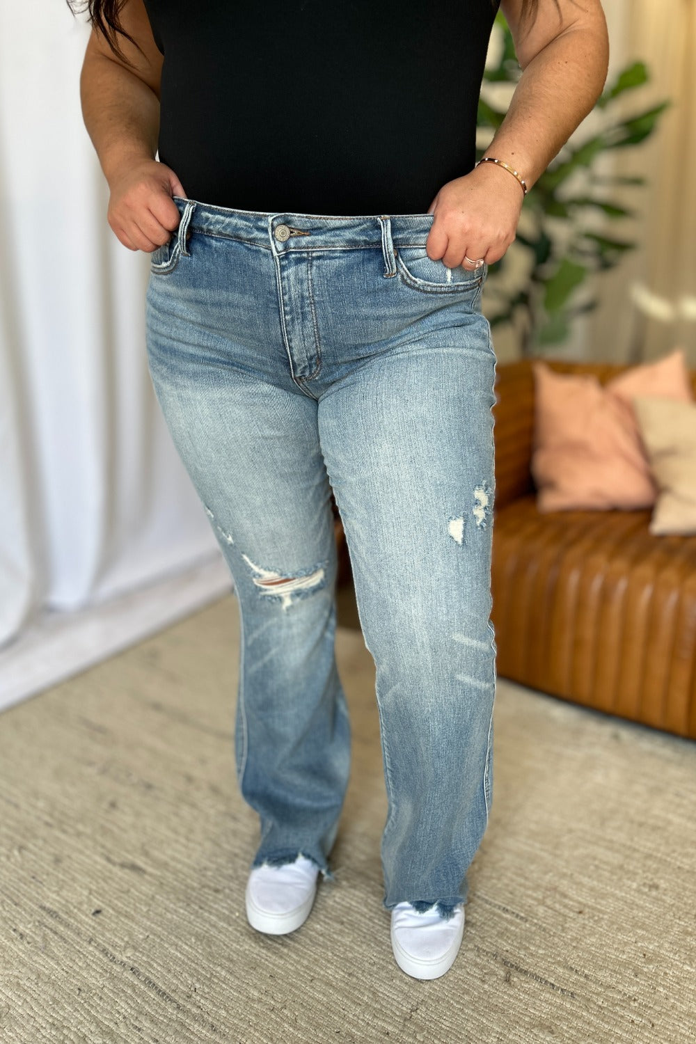 Judy Blue Full Size Medium Rise Tummy Control Destroy Flare Bottoms Bottoms Clothing Judy Blue Ship from USA Women Trendsi https://www.cyberehub.com