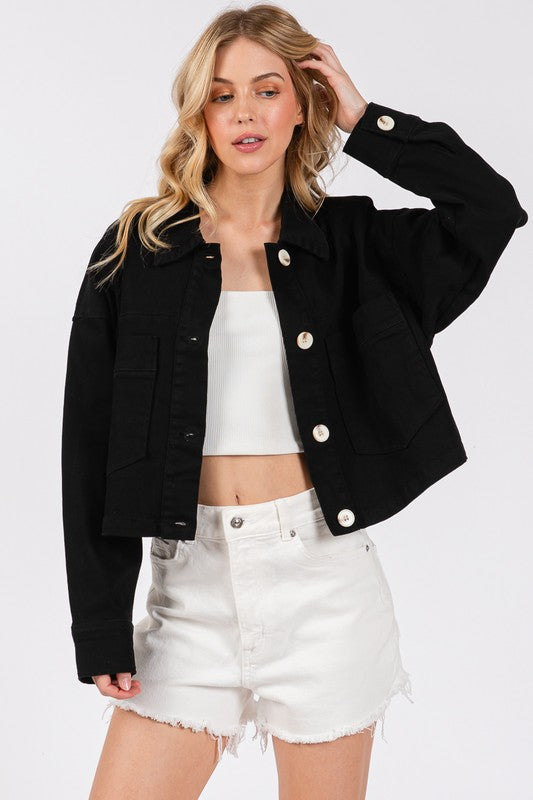 bytos Button Down Cropped Denim Jacket with Patch Pockets Apparel Apparel bytos Ship from USA TikTok Trendsi Trendsi https://www.cyberehub.com