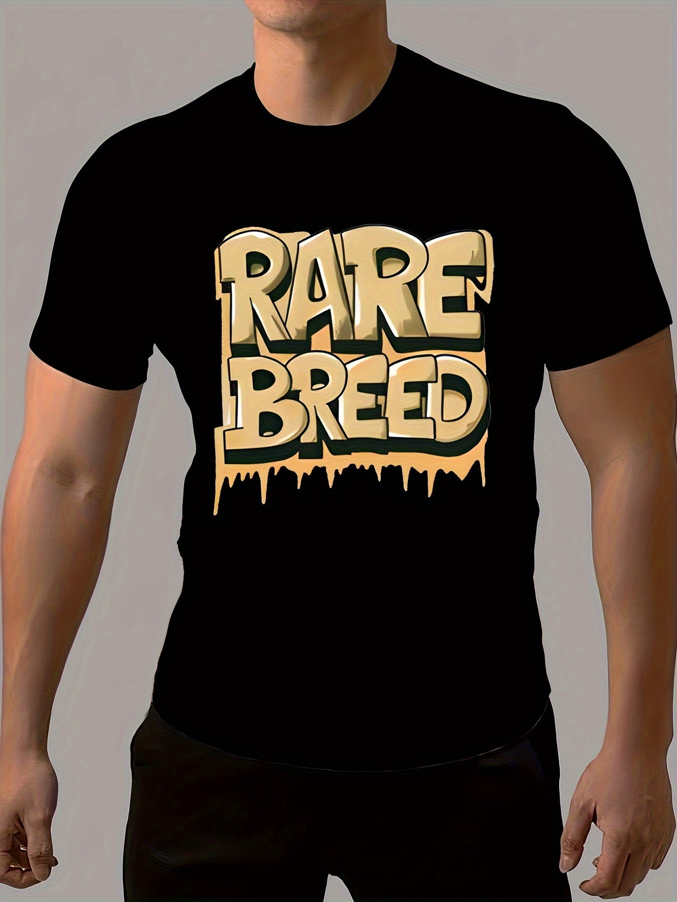 Men's Summer Fashion T-shirt, Graffiti Style RARE BREED Letter Printed Round Neck Short Sleeve T-shirt, Unique Fashion Top For Daily And Fitness Clothing Apparel/Shirt/Graphic Shirt SNULLO https://www.cyberehub.com
