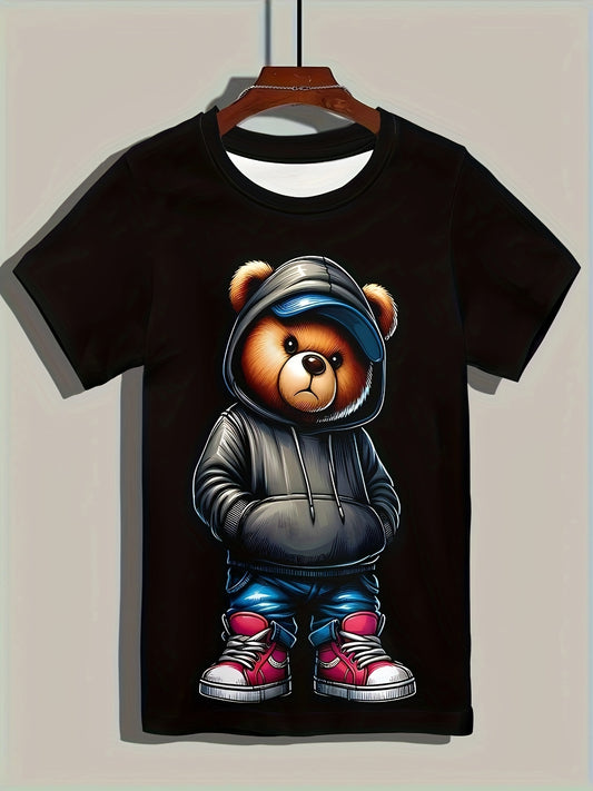 Men's Casual Geometric Bear Hat T-shirt Design - Polyester Knitted Fabric, Round Neck, Regular Style, Novel And Fashionable Clothing Apparel/Shirt/Graphic Shirt SNULLO https://www.cyberehub.com