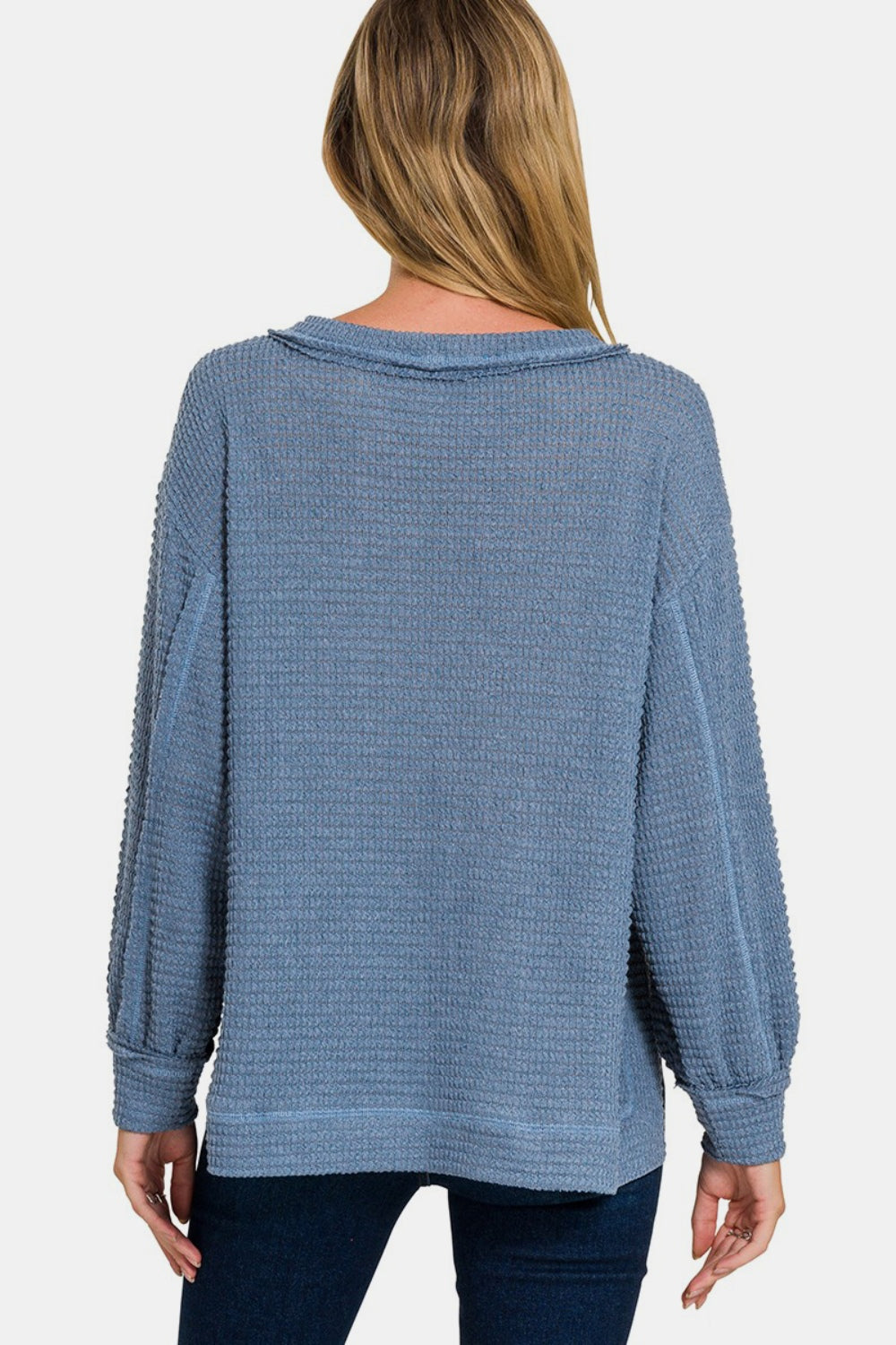 Zenana Exposed Seam Side Slit Long Sleeve Top Shirt Apparel Clothing Tops Ship from USA Shirts USA Women Zenana Trendsi https://www.cyberehub.com