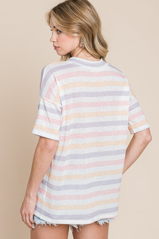 BOMBOM Striped V-Neck Short Sleeve T-Shirt Apparel/Tops BOMBOM Ship from USA TikTok Tops Trendsi USPS Walmart Walmart Apparel Trendsi https://www.cyberehub.com