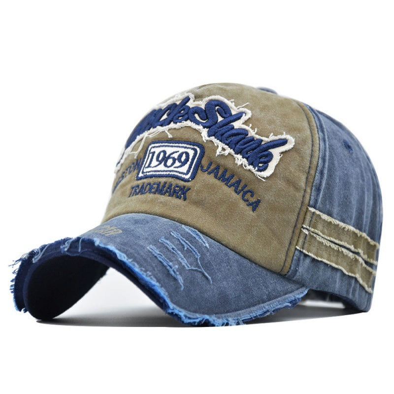 Ripped Retro Duck Tongue Stitching Letters Baseball Hat Khaki Blue Adjustable Apparel/Hat CJ Hat Ship From China CJ https://www.cyberehub.com