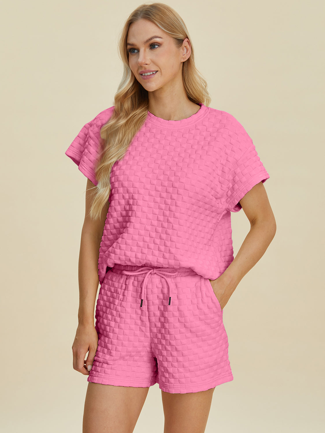 Double Take Full Size Texture T-Shirt and Shorts Set Tops/Jackets/Sweaters Clothing Tops Double Take Ship from USA TikTok Trendsi USPS Walmart Trendsi https://www.cyberehub.com