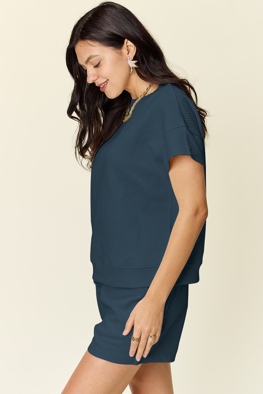 Double Take Full Size Texture Short Sleeve T-Shirt and Drawstring Shorts Set Apparel/Tops Double Take Ship from USA TikTok Tops Trendsi USPS Walmart Walmart Apparel Trendsi https://www.cyberehub.com