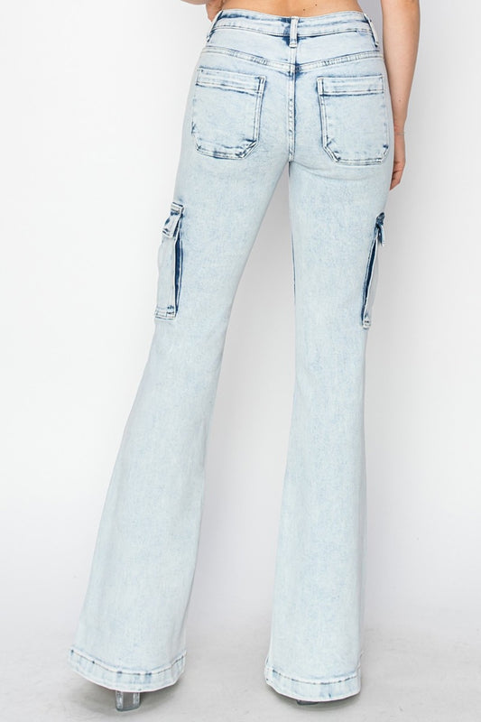 RISEN Full Size High Rise Cargo Flare Jeans Bottoms Bottoms Clothing RISEN Ship from USA Women Trendsi https://www.cyberehub.com