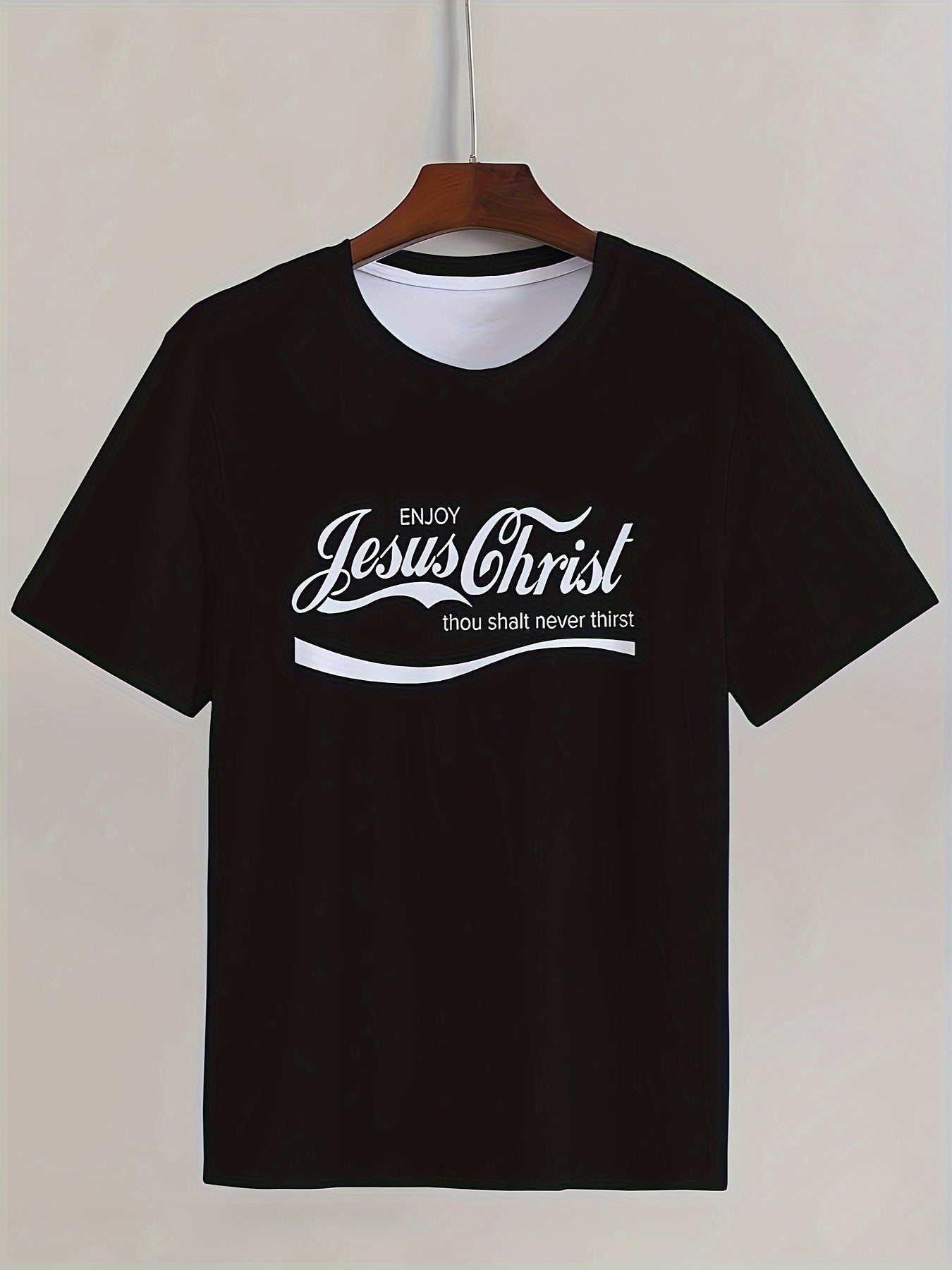 Men's Casual Round Neck T-shirt With Jesus Christ Pattern, Slightly Elastic, Regular Pattern, Geometric Pattern, Short Sleeved T-shirt, Suitable For Home, Travel And Street Wear Black Apparel/Shirt/Graphic Shirt SNULLO https://www.cyberehub.com