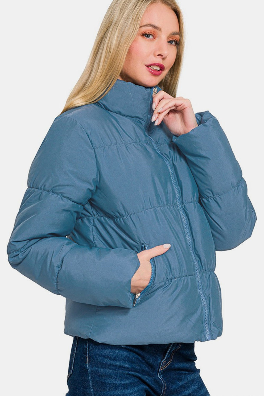 Zenana Zip Up Turtleneck Puffer Jacket with Pockets Tops/Jackets/Sweaters Clothing Tops Ship from USA TikTok Trendsi USPS Walmart Zenana Trendsi https://www.cyberehub.com