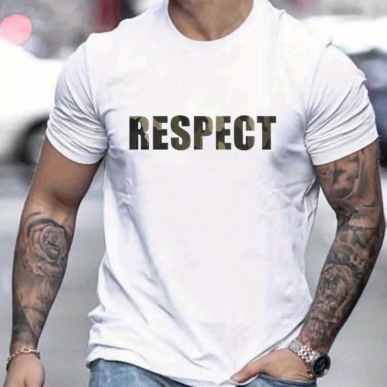 Letter RESPECT Pattern Printed Men's T-shirt, Patterned T-shirt Men's Summer Clothing, Men's Clothing White Apparel/Shirt/Graphic Shirt SNULLO https://www.cyberehub.com