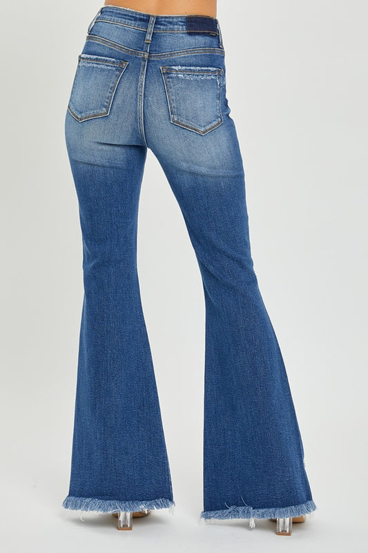 RISEN Full Size High Rise Front Slit Frayed Hem Flare Jeans Bottoms Bottoms Clothing RISEN Ship from USA Women Trendsi https://www.cyberehub.com