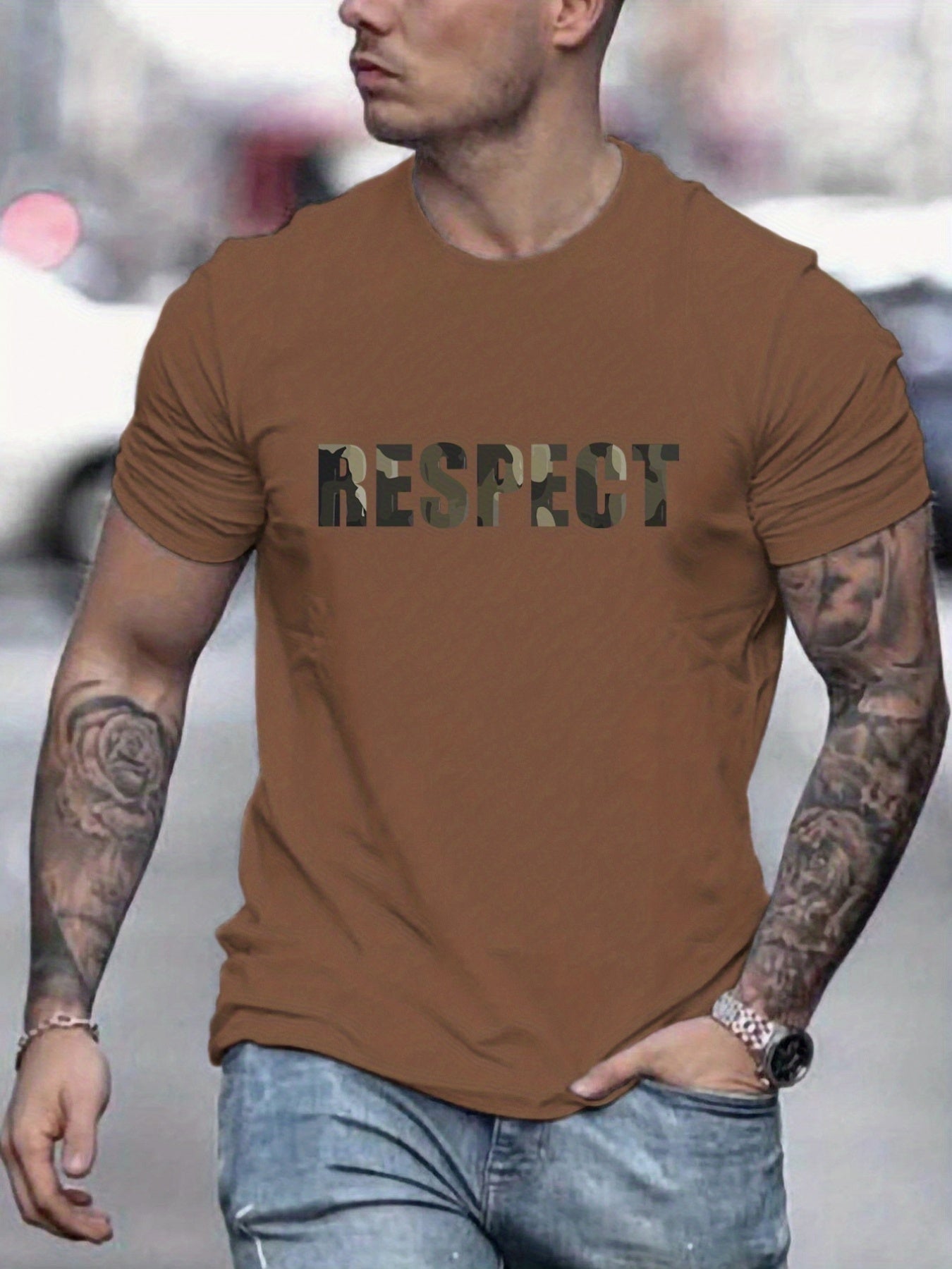 Letter RESPECT Pattern Printed Men's T-shirt, Patterned T-shirt Men's Summer Clothing, Men's Clothing Apparel/Shirt/Graphic Shirt SNULLO https://www.cyberehub.com