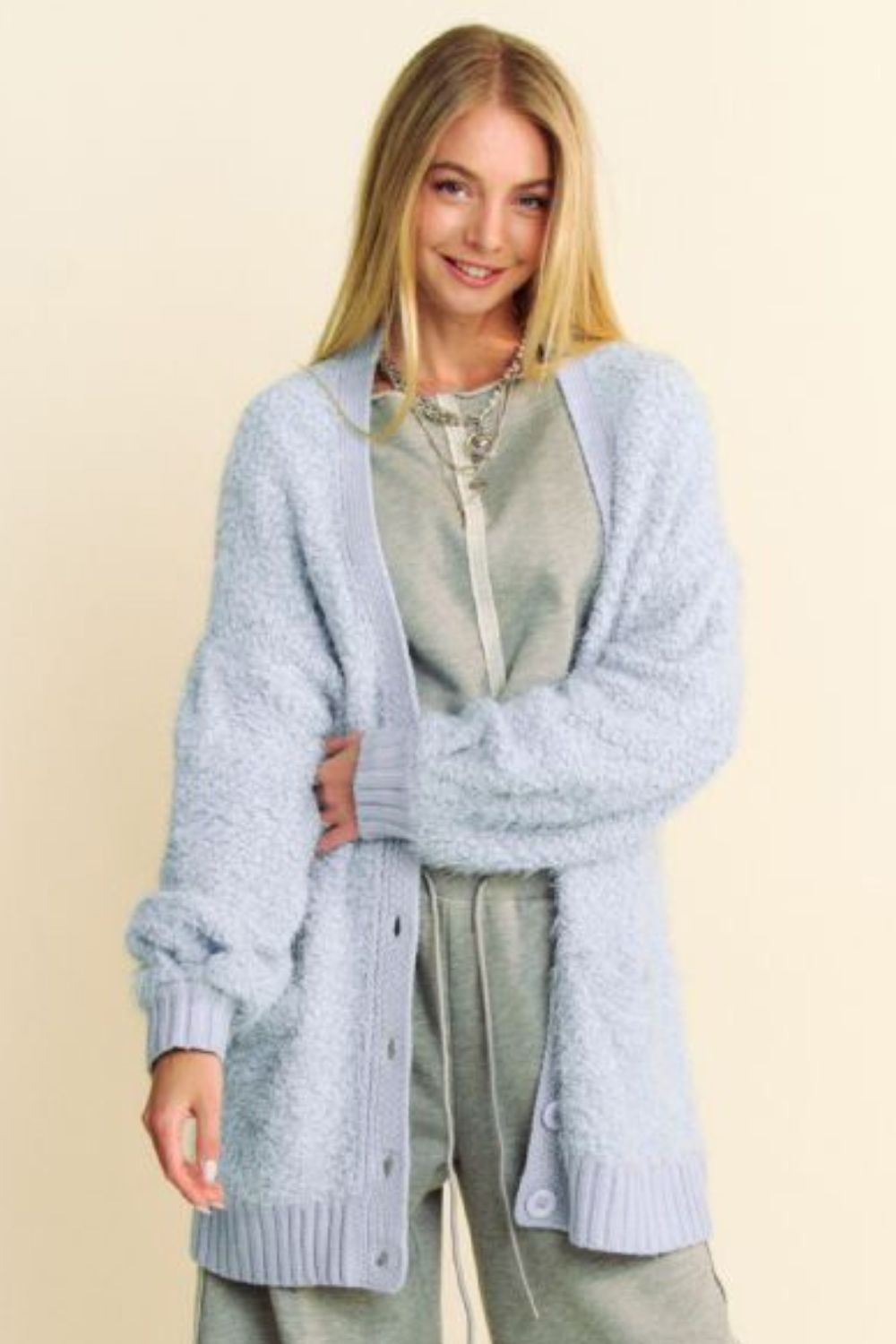 Davi & Dani Ribbed Hem Button Up Long Sleeve Cardigan Tops/Jackets/Sweaters Clothing Tops Davi & Dani Ship from USA TikTok Trendsi USPS Walmart Trendsi https://www.cyberehub.com