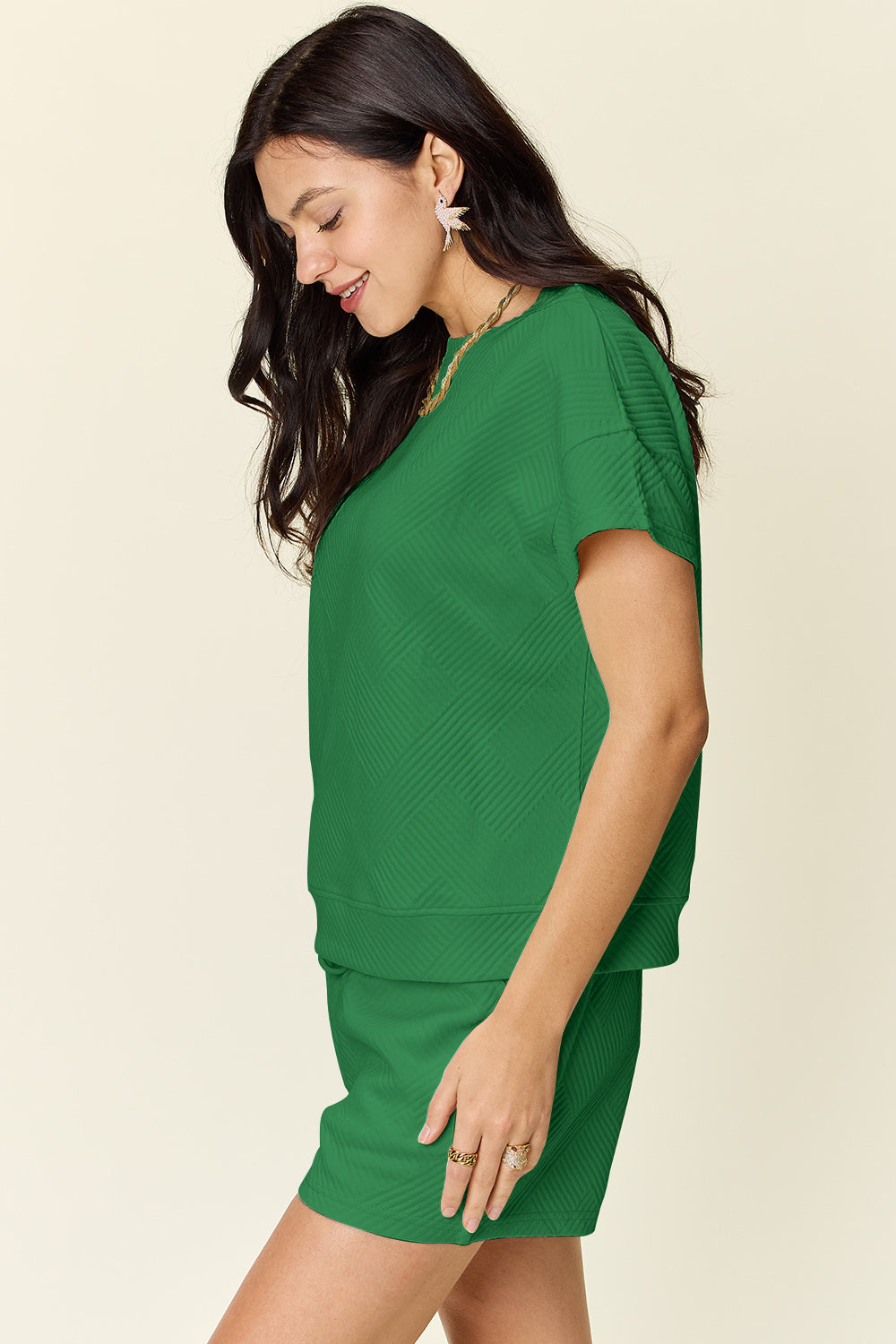 Double Take Full Size Texture Short Sleeve T-Shirt and Drawstring Shorts Set Apparel/Tops Double Take Ship from USA TikTok Tops Trendsi USPS Walmart Walmart Apparel Trendsi https://www.cyberehub.com