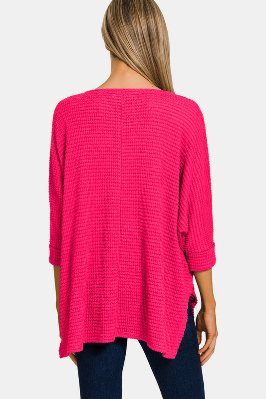 Zenana V-Neck High-Low Jacquard Knit Top Shirt Apparel Clothing Tops Ship from USA Shirts USA Women Zenana Trendsi https://www.cyberehub.com