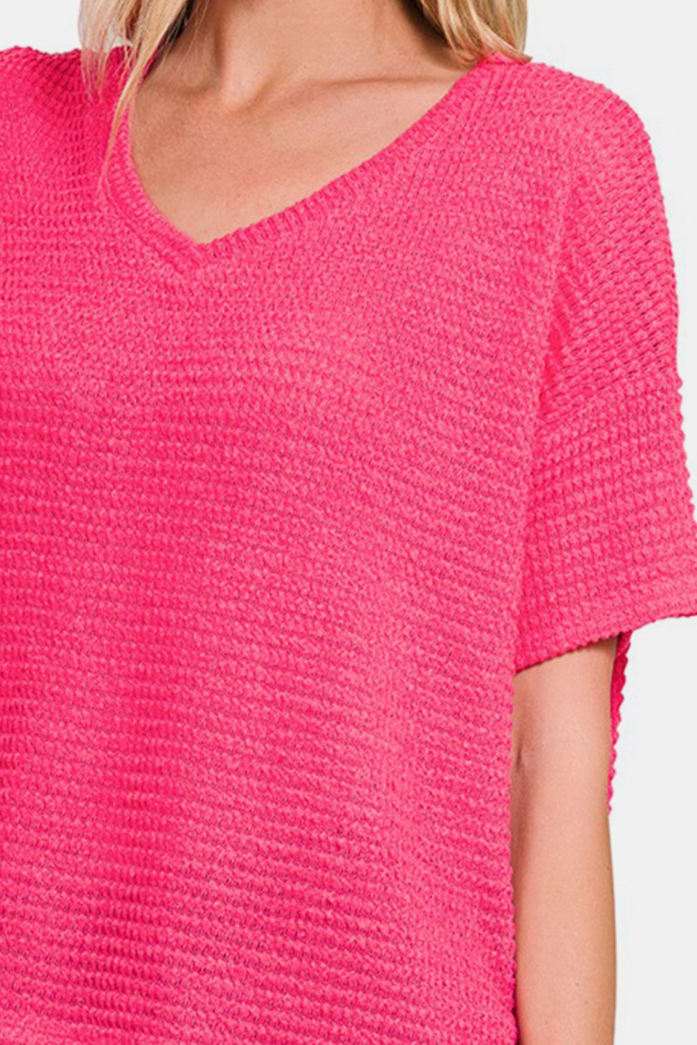 Zenana Drop Shoulder Short Sleeve Jacquard Knit Top Shirt Apparel Clothing Tops Ship from USA Shirts USA Women Zenana Trendsi https://www.cyberehub.com