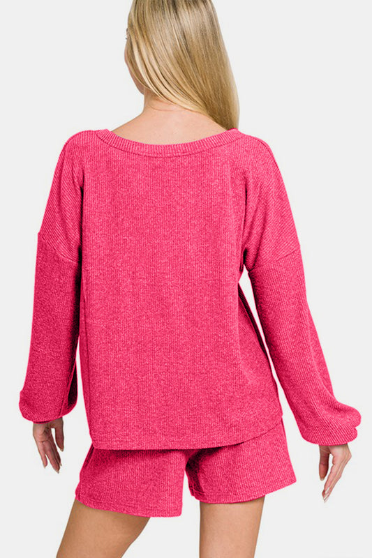 Zenana V-Neck Long Sleeve Ribbed Top and Shorts Set Apparel/Tops Ship from USA TikTok Tops Trendsi USPS Walmart Walmart Apparel Zenana Trendsi https://www.cyberehub.com