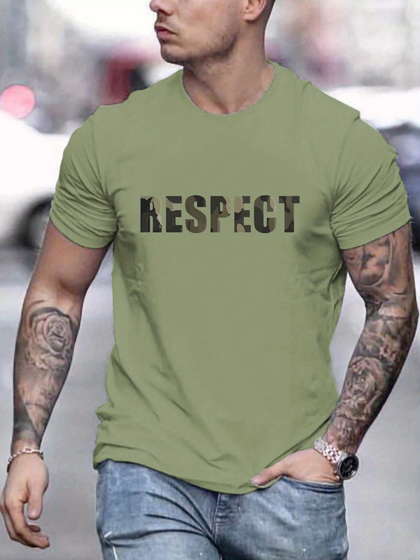 Letter RESPECT Pattern Printed Men's T-shirt, Patterned T-shirt Men's Summer Clothing, Men's Clothing Apparel/Shirt/Graphic Shirt SNULLO https://www.cyberehub.com