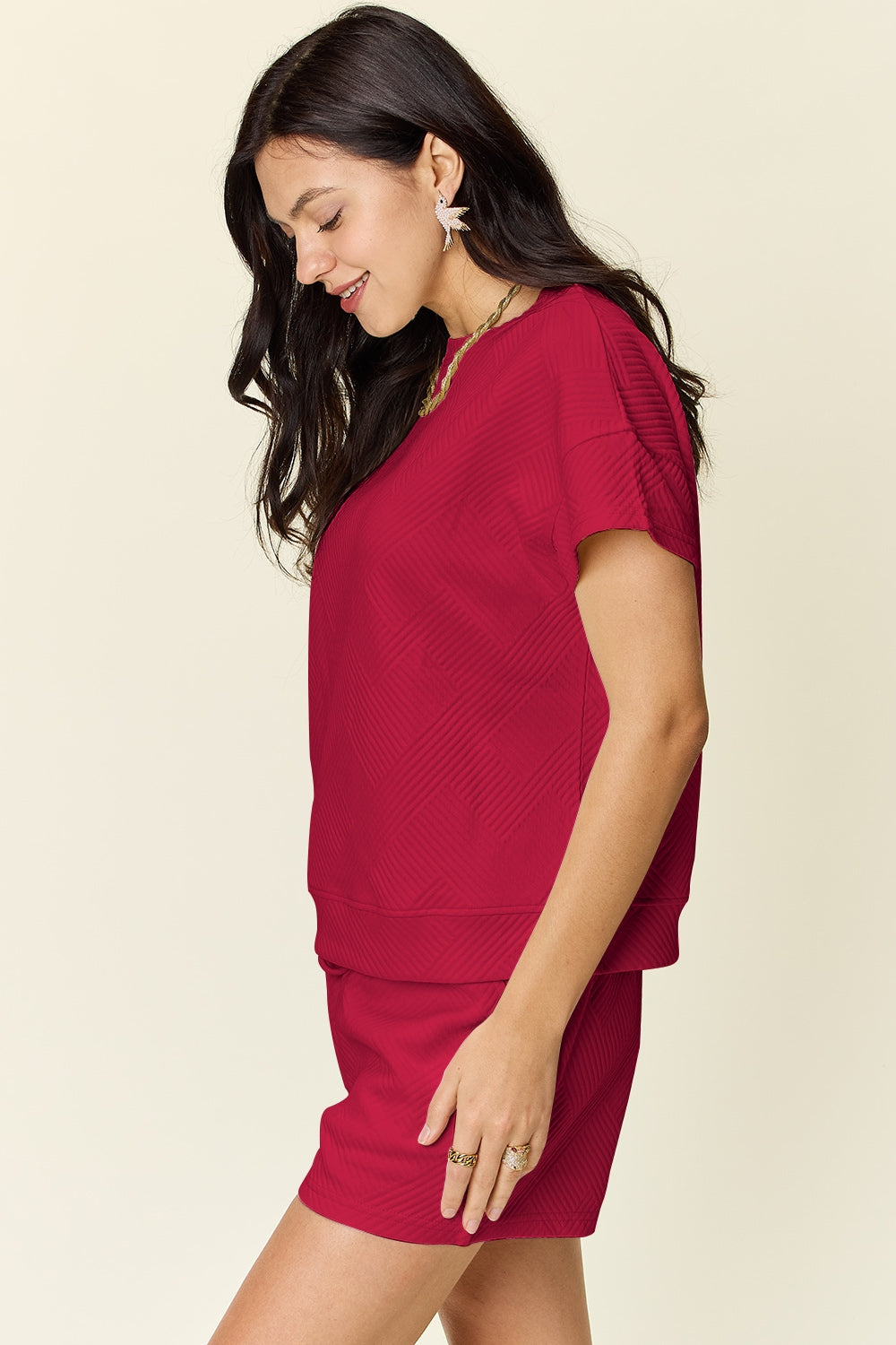 Double Take Full Size Texture Short Sleeve T-Shirt and Drawstring Shorts Set Apparel/Tops Double Take Ship from USA TikTok Tops Trendsi USPS Walmart Walmart Apparel Trendsi https://www.cyberehub.com
