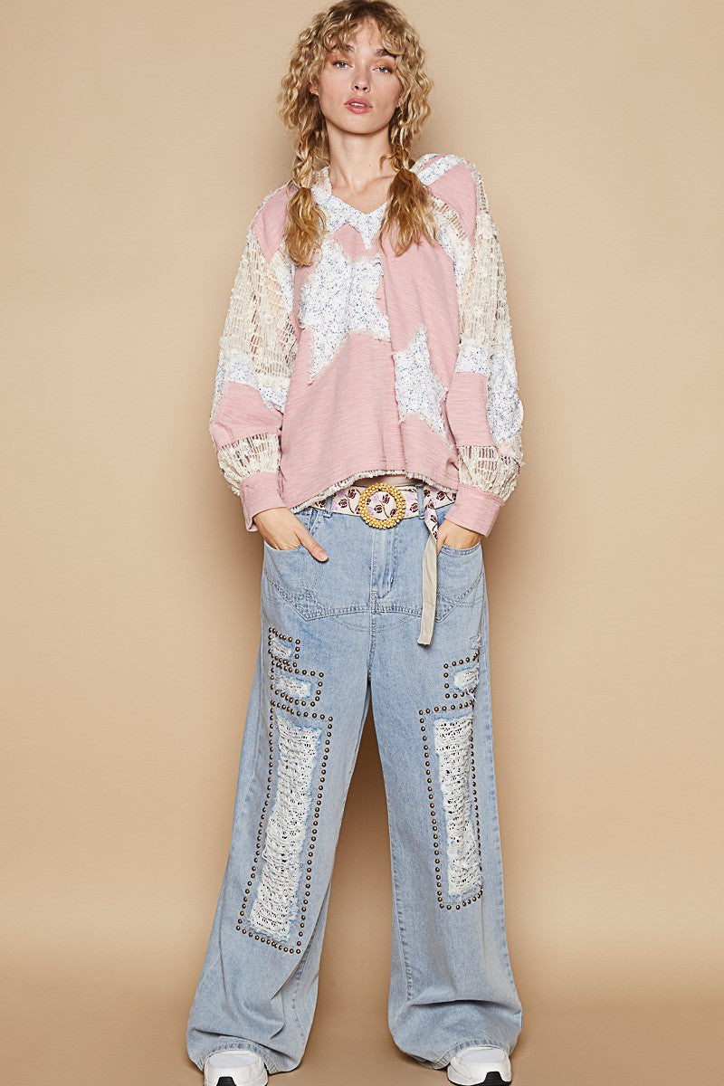 POL Star Patch Lace Long Sleeve Hooded Top Apparel/Tops POL Ship from USA TikTok Tops Trendsi USPS Walmart Walmart Apparel Trendsi https://www.cyberehub.com