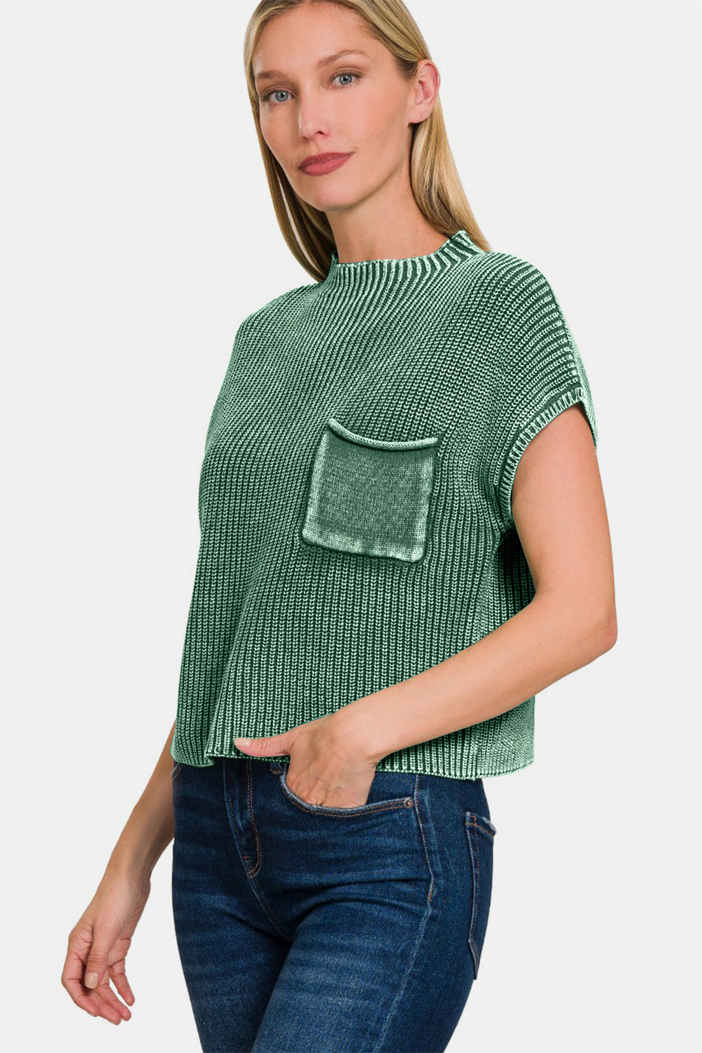 Zenana Washed Mock Neck Short Sleeve Cropped Sweater Shirt Apparel Clothing Tops Ship from USA Shirts USA Women Zenana Trendsi https://www.cyberehub.com